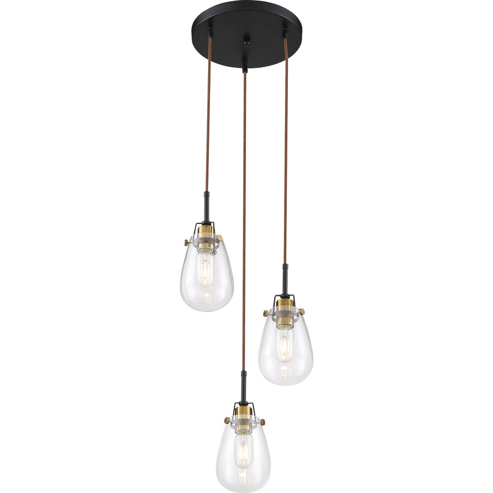 Nuvo Lighting Toleo 3 Light 12.5 Inch Black And Vintage Brass Accents Chandelier Ceiling Light