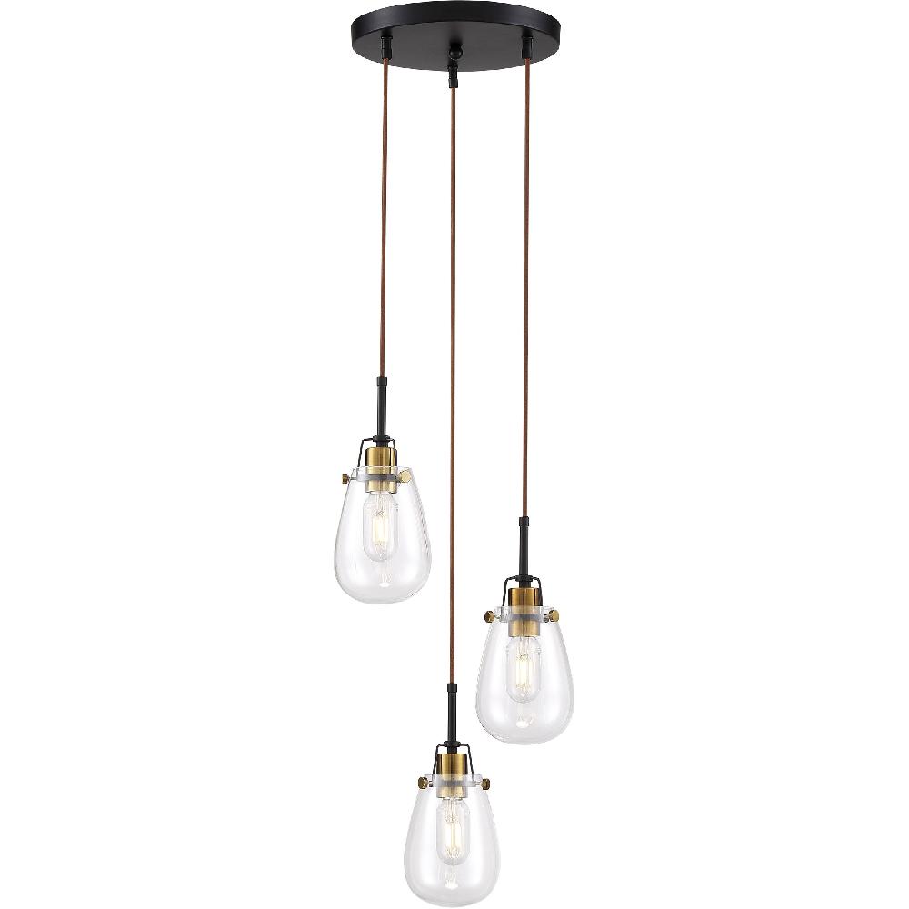 nuvo lighting Toleo 3 Light 12.5 inch Black and Vintage Brass Accents Chandelier Ceiling Light