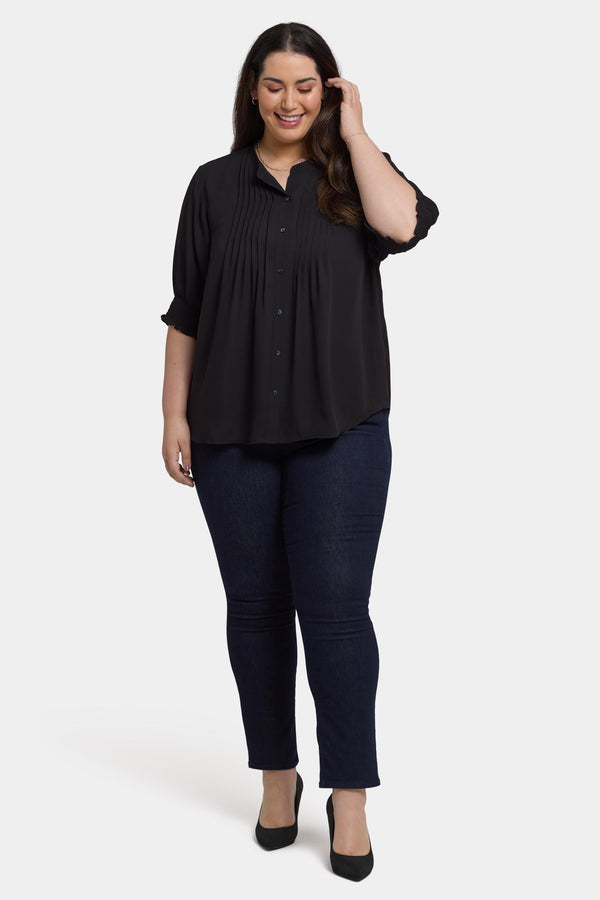 Nydj Pleated Short Sleeved Blouse In Plus Size