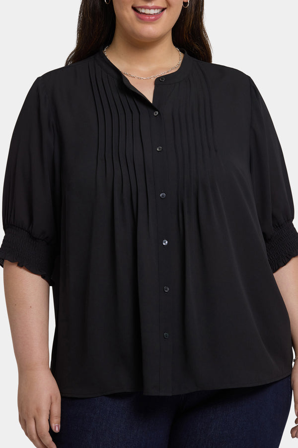 Nydj Pleated Short Sleeved Blouse In Plus Size