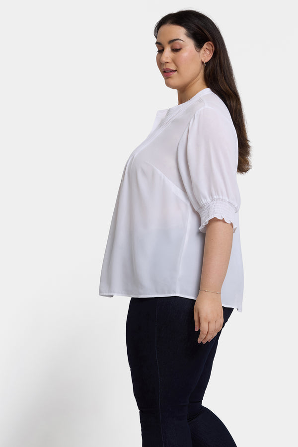 Nydj Pleated Short Sleeved Blouse In Plus Size