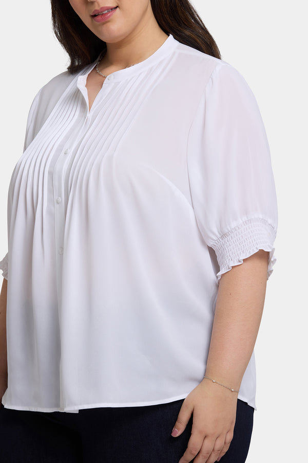 Nydj Pleated Short Sleeved Blouse In Plus Size