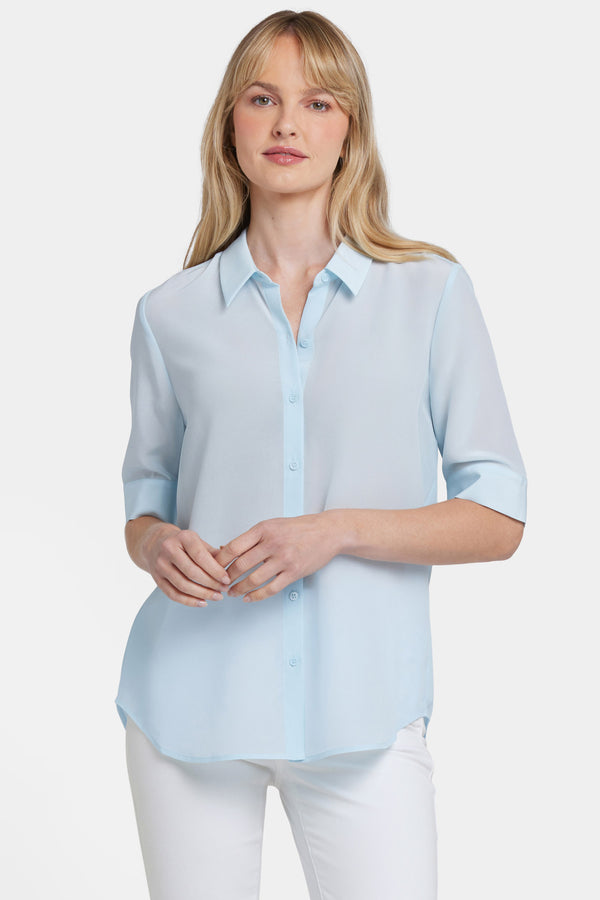 Nydj Riley Silk Elbow Sleeved Blouse