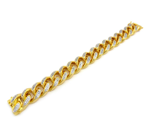 Nyfashion101 19mm 8.5" Men's Gold Plated Brass Cubic Zirconia Stone Bracelet With Box Clasp