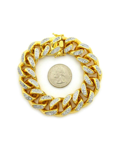 Nyfashion101 19mm 8.5" Men's Gold Plated Brass Cubic Zirconia Stone Bracelet With Box Clasp