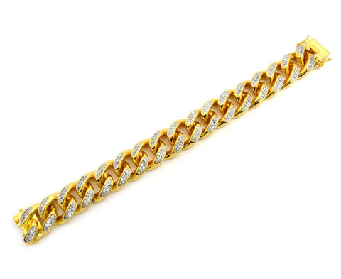 Nyfashion101 19mm 8.5" Men's Gold Plated Brass Cubic Zirconia Stone Bracelet With Box Clasp