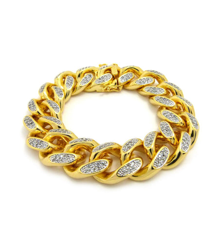 nyfashion101 19mm 8.5" Men's Gold Plated Brass Cubic Zirconia Stone Bracelet with Box Clasp