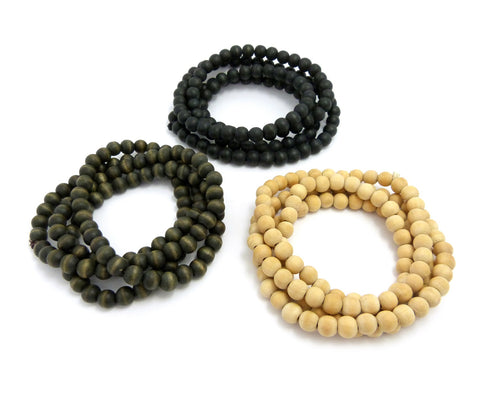 Nyfashion101 3 Piece 8mm 36" Wood Bead Necklace Set In Black Olive And Natural