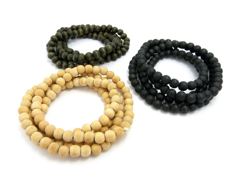 Nyfashion101 3 Piece 8mm 36" Wood Bead Necklace Set In Black Olive And Natural