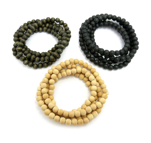 nyfashion101 3 Piece 8mm 36" Wood Bead Necklace Set in Black Olive and Natural