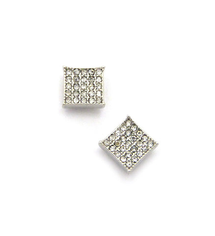 Nyfashion101 5 Stone Row Square Kite Stud Magnetic Earrings In Silver-Tone