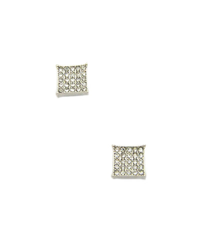 Nyfashion101 5 Stone Row Square Kite Stud Magnetic Earrings In Silver-Tone