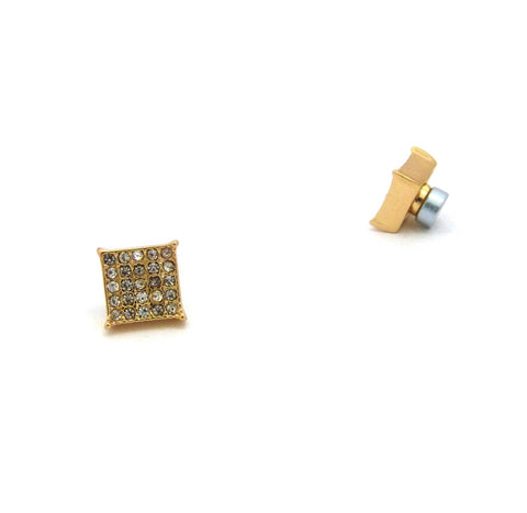 nyfashion101 5 Stone Row Square Kite Stud Magnetic Earrings in Gold-Tone