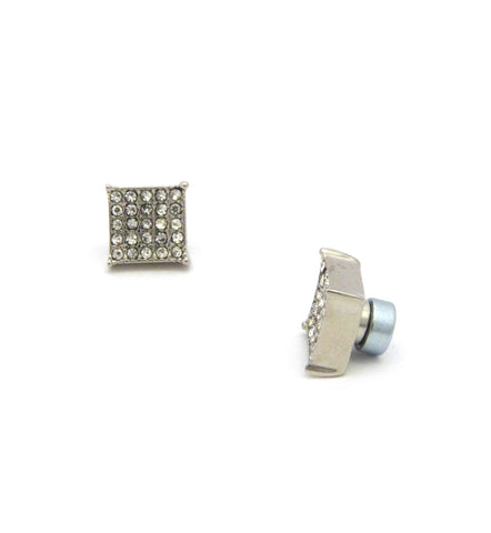 nyfashion101 5 Stone Row Square Kite Stud Magnetic Earrings in Silver-Tone