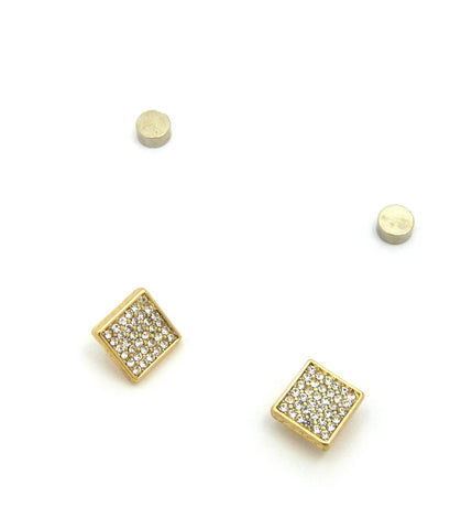 nyfashion101 6 Stone Row Square Shape Stud Magnetic Earrings
