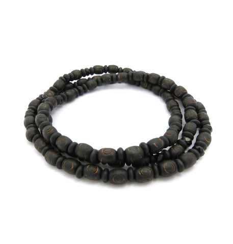Nyfashion101 8mm 30" Wood Bead & Black Glass Bead Hip-Hop Necklace