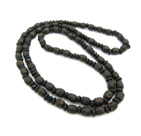 Nyfashion101 8mm 30" Wood Bead & Black Glass Bead Hip-Hop Necklace