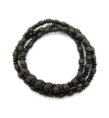 nyfashion101 8mm 30" Wood Bead & Black Glass Bead Hip-Hop Necklace