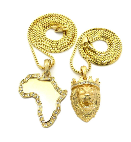 Nyfashion101 Africa Mirror Pendant Set W/ 2mm 24" & 30" Box Chain Necklace In Gold-Tone