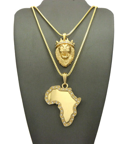nyfashion101 Africa Mirror Pendant Set w/ 2mm 24" & 30" Box Chain Necklace in Gold-Tone