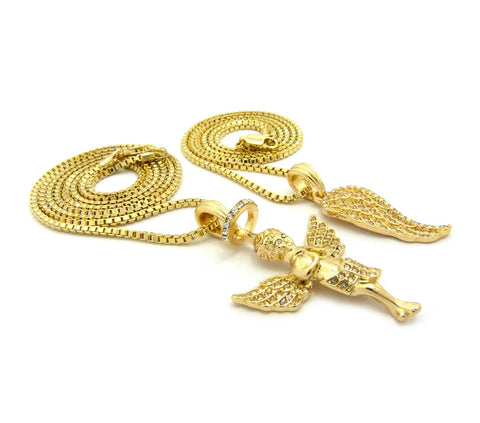 Nyfashion101 Angel Wing Pendant & Baby Halo Angel Pendant Set W/ Chain Necklace