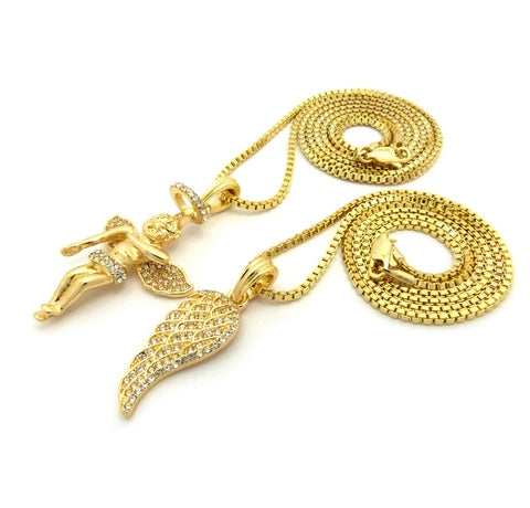 Nyfashion101 Angel Wing Pendant & Baby Halo Angel Pendant Set W/ Chain Necklace