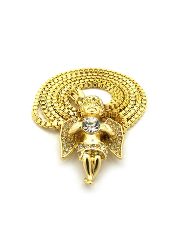 Nyfashion101 Baby Winged Angel Holding Gem Pendant W/ Chain Necklace