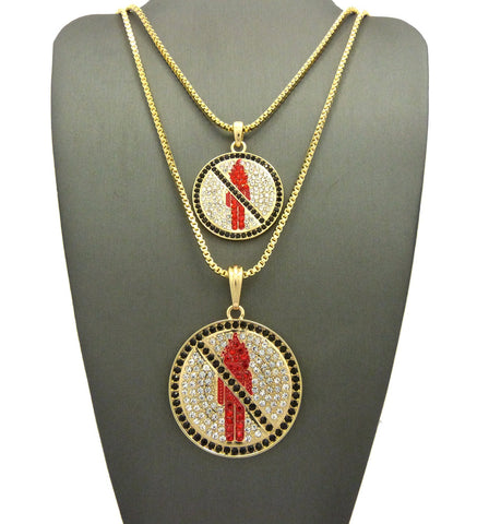 Nyfashion101 Black Stone Border Rapper Music Video Monster Logo Pendant Set W/ 2mm Box Chain Necklaces In Gold-Tone