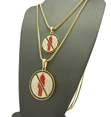 Nyfashion101 Black Stone Border Rapper Music Video Monster Logo Pendant Set W/ 2mm Box Chain Necklaces In Gold-Tone