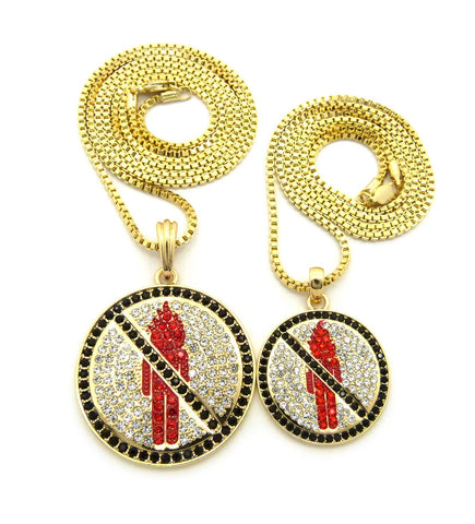 nyfashion101 Black Stone Border Rapper Music Video Monster Logo Pendant Set w/ 2mm Box Chain Necklaces in Gold-Tone