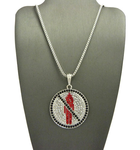 Nyfashion101 Black Stone Stud Border Rapper Music Video Monster Logo Pendant W/ 24" Chain Necklace