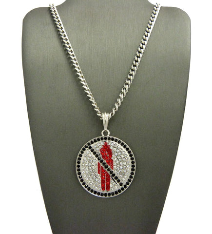 Nyfashion101 Black Stone Stud Border Rapper Music Video Monster Logo Pendant W/ 24" Chain Necklace