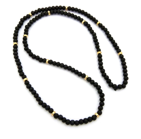 Nyfashion101 Black Wood Bead Color Metal Disc 6mm 30" Necklace