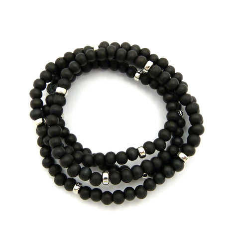 Nyfashion101 Black Wood Bead Color Metal Disc 6mm 30" Necklace