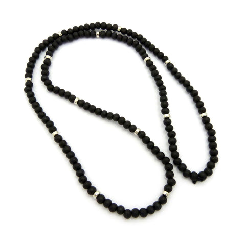 Nyfashion101 Black Wood Bead Color Metal Disc 6mm 30" Necklace