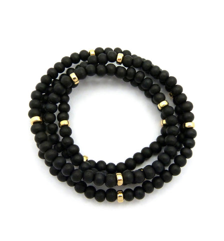 nyfashion101 Black Wood Bead Color Metal Disc 6mm 30" Necklace
