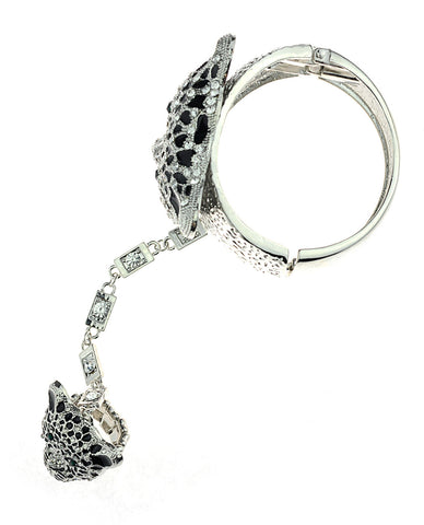 Nyfashion101 Bohemian Stone Stud Jaguar Head Arm Cuff Slave Bracelet With Ring In Silver-Tone