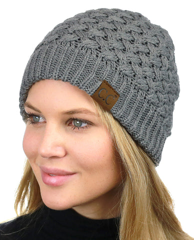 Nyfashion101 C.C Basketweave Knit Warm Inner Lined Soft Stretch Skully Beanie Hat