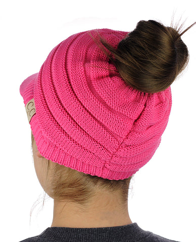 Nyfashion101 C.C BeanieTail Cotton Blend All Season Messy High Bun Ponytail Visor Beanie Cap