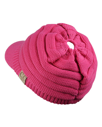 Nyfashion101 C.C BeanieTail Cotton Blend All Season Messy High Bun Ponytail Visor Beanie Cap