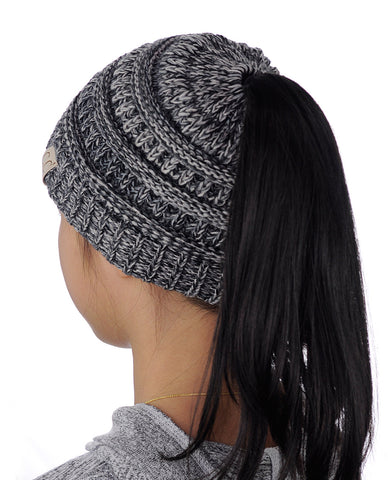 Nyfashion101 C.C BeanieTail Kids' Children's Soft Cable Knit Messy High Bun Ponytail Beanie Hat