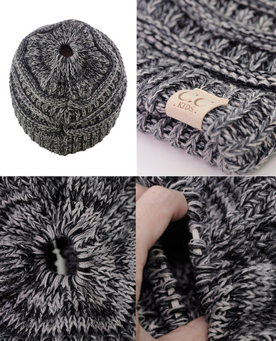 Nyfashion101 C.C BeanieTail Kids' Children's Soft Cable Knit Messy High Bun Ponytail Beanie Hat