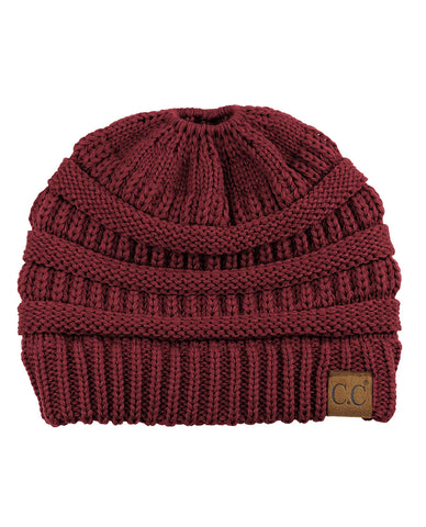 Nyfashion101 C.C BeanieTail Soft Stretch Cable Knit Messy High Bun Ponytail Beanie Hat