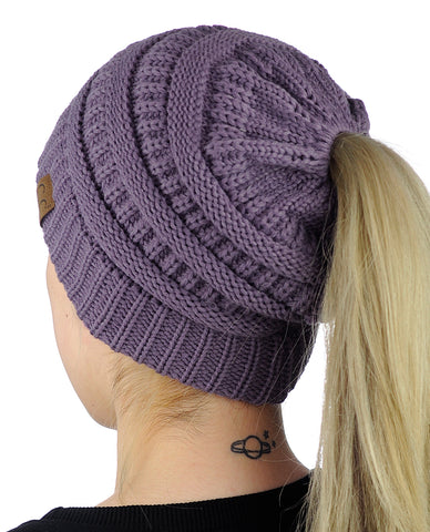 Nyfashion101 C.C BeanieTail Soft Stretch Cable Knit Messy High Bun Ponytail Beanie Hat