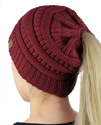 nyfashion101 C.C BeanieTail Soft Stretch Cable Knit Messy High Bun Ponytail Beanie Hat