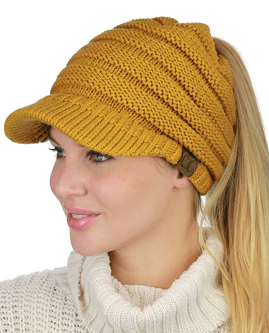 Nyfashion101 C.C BeanieTail Warm Knit Messy High Bun Ponytail Visor Beanie Cap
