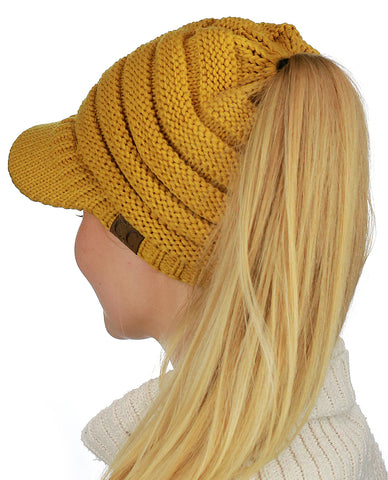 Nyfashion101 C.C BeanieTail Warm Knit Messy High Bun Ponytail Visor Beanie Cap