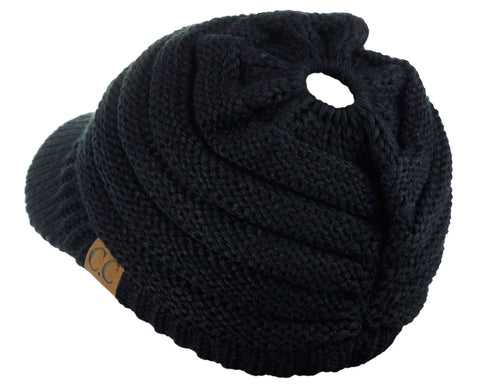 Nyfashion101 C.C BeanieTail Warm Knit Messy High Bun Ponytail Visor Beanie Cap