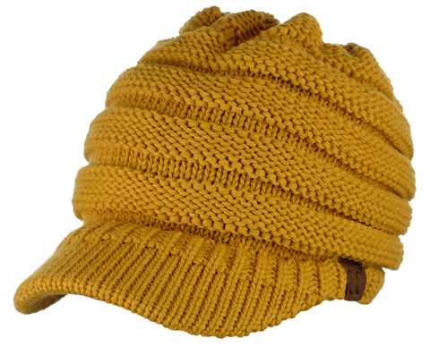 nyfashion101 C.C BeanieTail Warm Knit Messy High Bun Ponytail Visor Beanie Cap