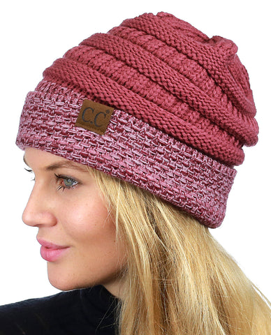 Nyfashion101 C.C Cable Knit Soft Stretch Multicolor Stitch Cuff Skully Beanie Hat